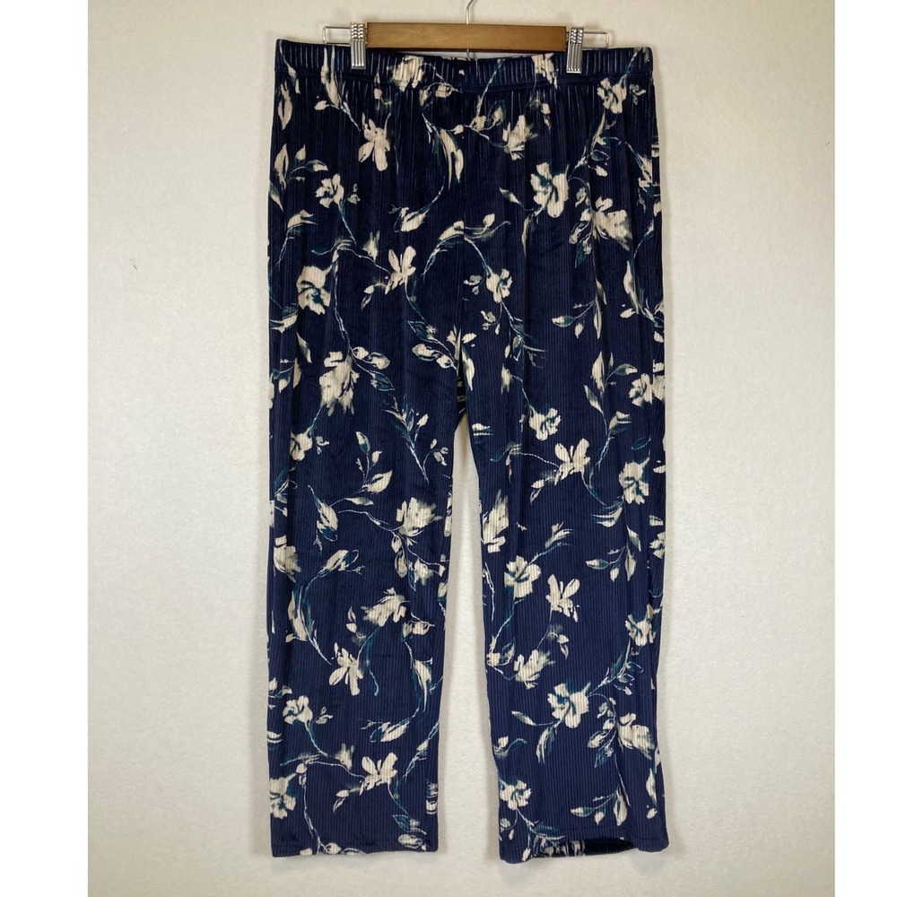 Floral Cottagecore Nicole Miller New York Women XL Navy Ribbed Knit Lounge Pants